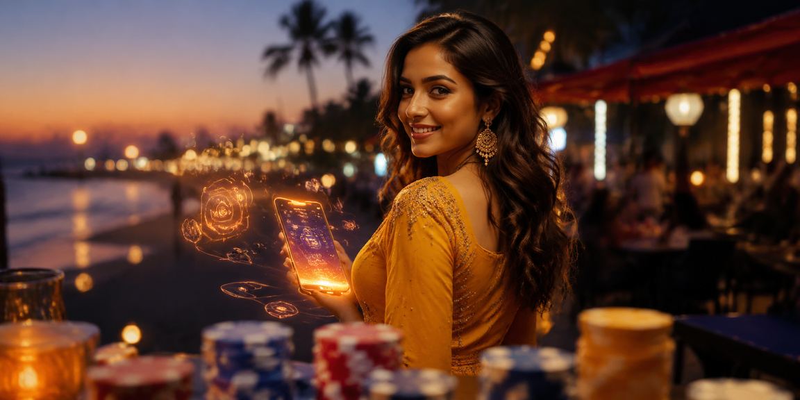 Indian coastal scene with casino and mobile betting usage