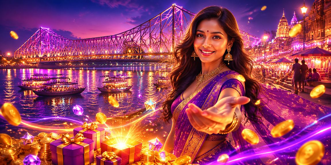 Payment process view with Howrah Bridge in Kolkata at night